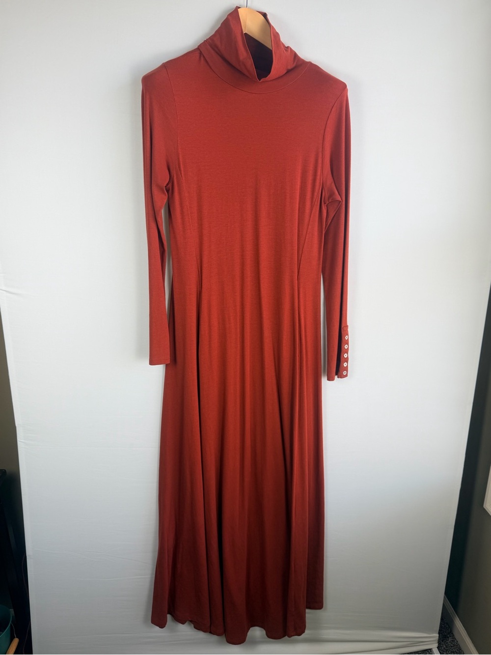 Soft Surroundings Small Rust Orange Turtleneck Long Sleeve Maxi Dress
